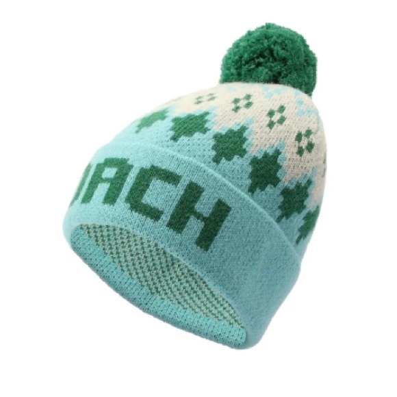 NWT - Coach Adult 100% Wool Classic Fair Isle Beanie with Pom Pom - Picture 5 of 6